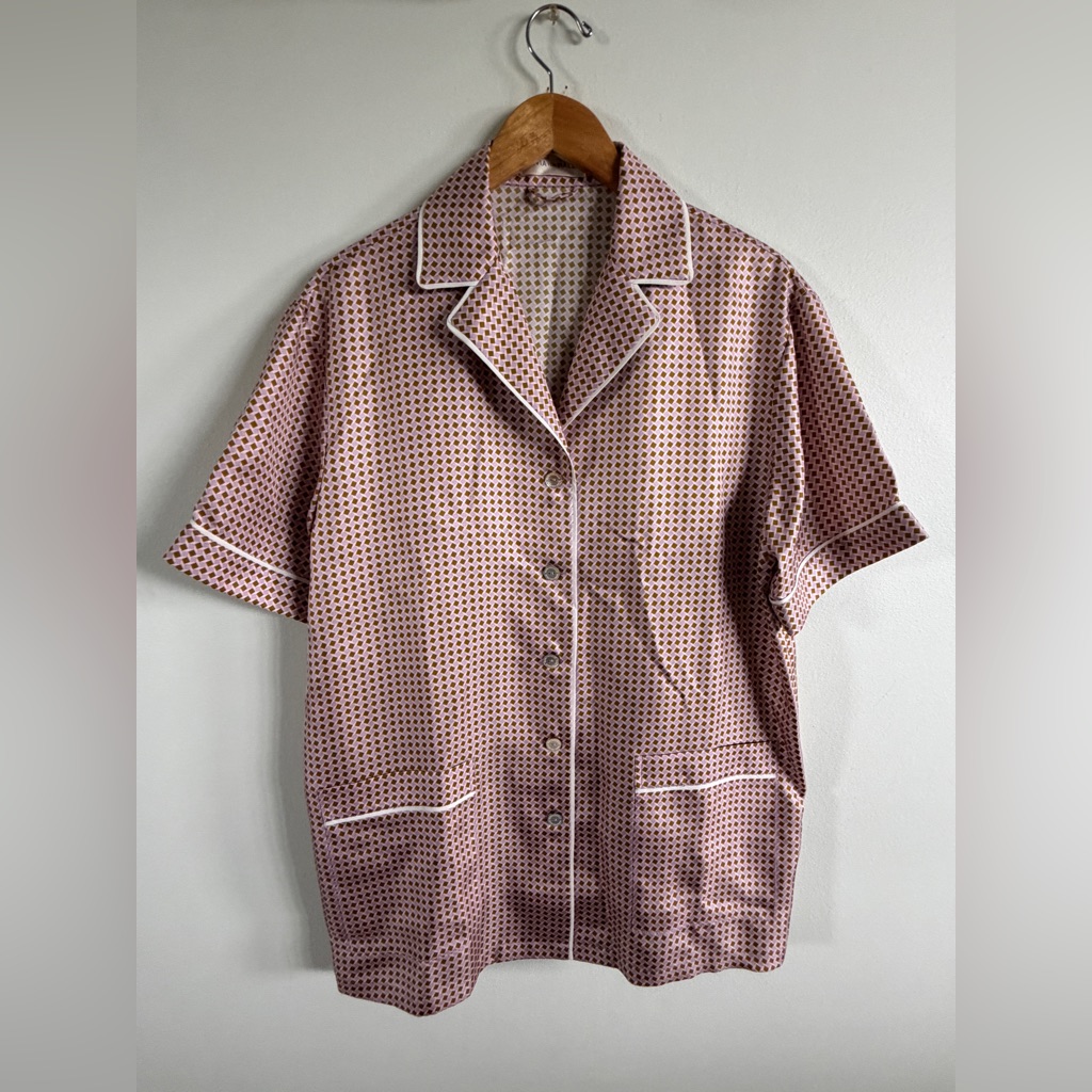 Olivia Von Halle Pajama Set Large Pink Purple Green Geometric Sarrazin